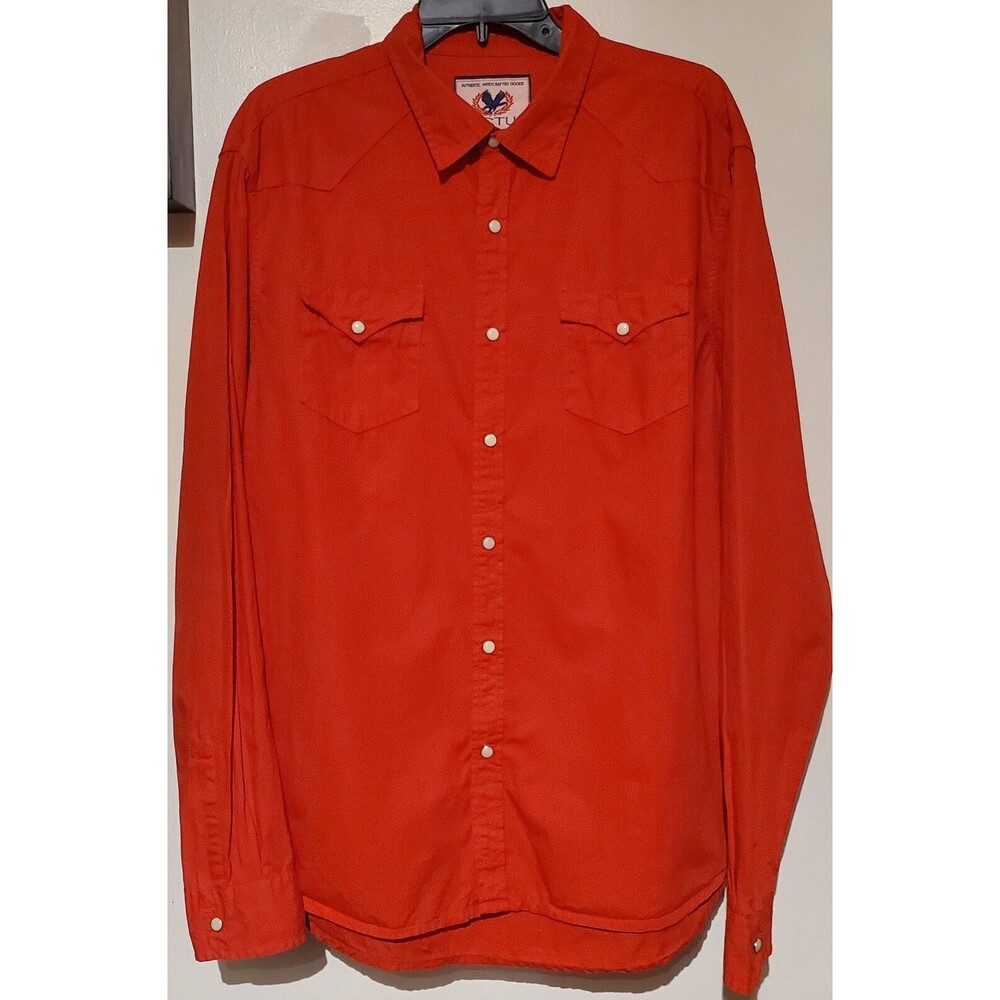 Cactus Authentic Handcrafted Goods Men's Shirt w/ Pearl Snap Buttons Size XL Red